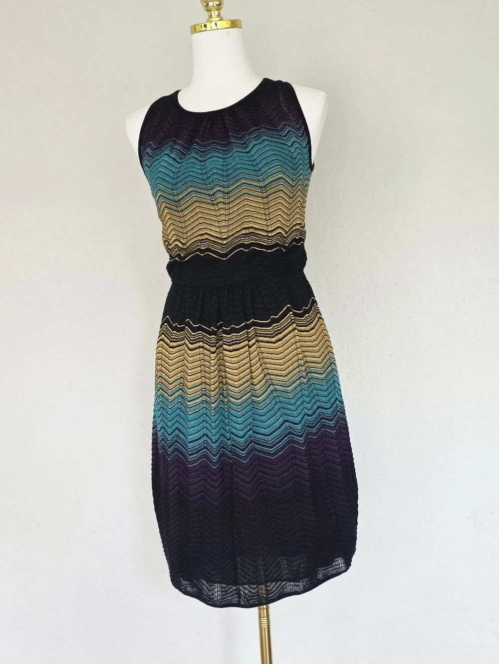 Vtg Missoni M Chevron Zig-Zag Sleeveless Knit Dress Colorblock Size IT 44 - Picture 9 of 12